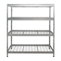 Galvanizovaný drôtený regál Rivet Pro so štyrmi policami, šírka 150 cm, pohľad spredu