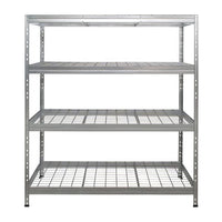 Galvanizovaný drôtený regál Rivet Pro so štyrmi policami, šírka 150 cm, pohľad spredu