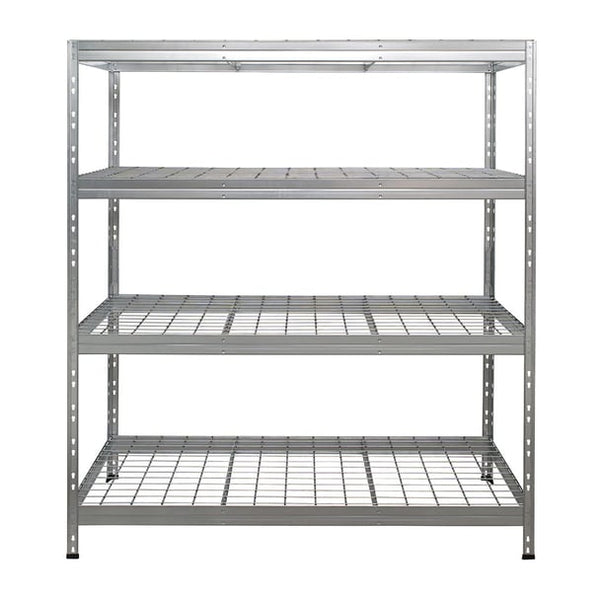 Přední pohled na galvanizovaný drátěný regál Rivet Pro 150 cm se 4 policemi