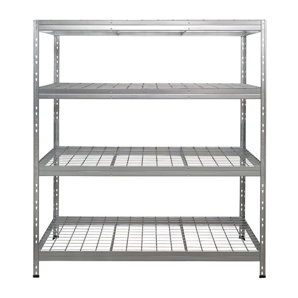 Vorderansicht des galvanisierten Rivet Pro Drahtregals 150 cm mit 4 Ebenen
