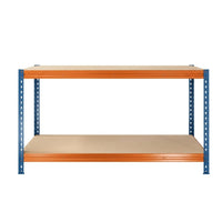 Banco de trabajo Bullrack Rivet PRO con tablero aglomerado DTD capacidad de carga de hasta 480 kg 100x180x60cm 2 niveles azul naranja