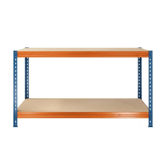Werkbank Bullrack Rivet Pro blau-orange mit Drahteinsatz, Frontansicht