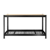 Banco de trabajo Bullrack Rivet PRO con base de tablero aglomerado DTD y malla de acero capacidad de carga de hasta 480 kg 100x120x60cm 2 niveles gris